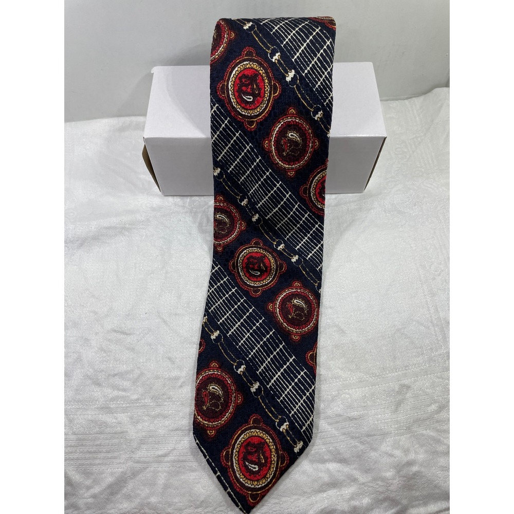 Pierre Cardin Paris All Silk Necktie Navy Red Circle Pattern Men's Tie